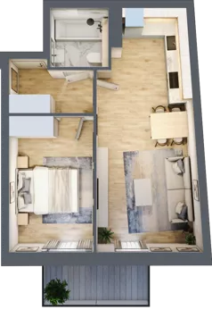 2 pokoje, mieszkanie 43,96 m², piętro 1, oferta nr P.1.1.09, Partynice House II, Wrocław, Krzyki-Partynice, Krzyki, ul. Kawalerzystów