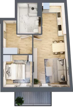 2 pokoje, mieszkanie 43,73 m², piętro 2, oferta nr P.1.2.17, Partynice House II, Wrocław, Krzyki-Partynice, Krzyki, ul. Kawalerzystów