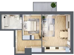 2 pokoje, mieszkanie 47,56 m², piętro 1, oferta nr P.2.1.04, Partynice House II, Wrocław, Krzyki-Partynice, Krzyki, ul. Kawalerzystów