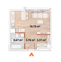 1 pokój, mieszkanie 30,22 m², piętro 5, oferta nr 43/POR-A.05.06, Apartamenty Portowa, Kraków, Podgórze, Zabłocie, ul. Portowa 43