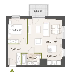 2 pokoje, mieszkanie 47,19 m², piętro 3, oferta nr 30/XY-F1.C.03.03, XYZ Place, Warszawa, Włochy, Okęcie, ul. Komitetu Obrony Robotników 32