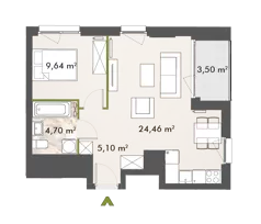 2 pokoje, mieszkanie 43,65 m², piętro 10, oferta nr 30/XY-F1.C.10.01, XYZ Place, Warszawa, Włochy, Okęcie, ul. Komitetu Obrony Robotników 32