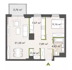 2 pokoje, mieszkanie 53,05 m², piętro 6, oferta nr 30/XY-F1.D.06.03, XYZ Place, Warszawa, Włochy, Okęcie, ul. Komitetu Obrony Robotników 32