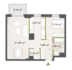 2 pokoje, mieszkanie 52,98 m², piętro 4, oferta nr 30/XY-F1.D.04.03, XYZ Place, Warszawa, Włochy, Okęcie, ul. Komitetu Obrony Robotników 32