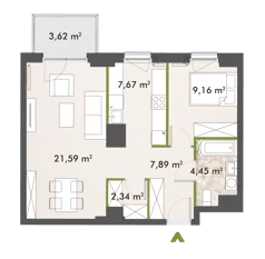 2 pokoje, mieszkanie 53,04 m², piętro 3, oferta nr 30/XY-F1.D.03.03, XYZ Place, Warszawa, Włochy, Okęcie, ul. Komitetu Obrony Robotników 32
