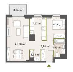 2 pokoje, mieszkanie 53,02 m², piętro 2, oferta nr 30/XY-F1.D.02.03, XYZ Place, Warszawa, Włochy, Okęcie, ul. Komitetu Obrony Robotników 32