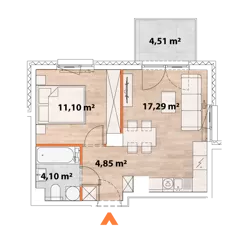 2 pokoje, mieszkanie 37,33 m², piętro 2, oferta nr 43/POR-C.02.02, Apartamenty Portowa, Kraków, Podgórze, Zabłocie, ul. Portowa 43