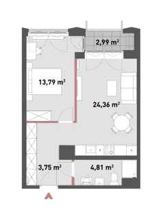 2 pokoje, mieszkanie 46,56 m², piętro 1, oferta nr 54/Z54-A.01.13, Żelazna 54, Warszawa, Wola, Mirów, ul. Żelazna 54