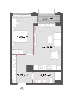 2 pokoje, mieszkanie 46,58 m², piętro 2, oferta nr 54/Z54-A.02.13, Żelazna 54, Warszawa, Wola, Mirów, ul. Żelazna 54