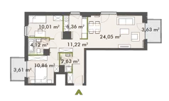 3 pokoje, mieszkanie 69,01 m², piętro 4, oferta nr 30/XY-F1.D.04.04, XYZ Place, Warszawa, Włochy, Okęcie, ul. Komitetu Obrony Robotników 32