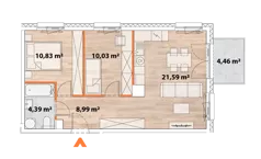 3 pokoje, mieszkanie 55,47 m², piętro 6, oferta nr 43/POR-A.06.05, Apartamenty Portowa, Kraków, Podgórze, Zabłocie, ul. Portowa 43