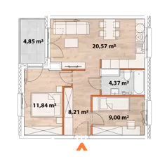3 pokoje, mieszkanie 53,60 m², piętro 1, oferta nr 43/POR-C.01.01, Apartamenty Portowa, Kraków, Podgórze, Zabłocie, ul. Portowa 43