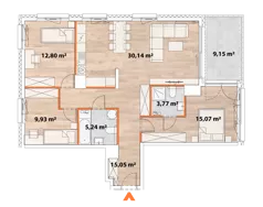 4 pokoje, mieszkanie 91,51 m², piętro 7, oferta nr 43/POR-A.07.02, Apartamenty Portowa, Kraków, Podgórze, Zabłocie, ul. Portowa 43