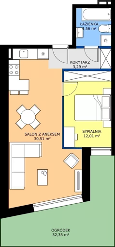 2 pokoje, mieszkanie 50,37 m², parter, oferta nr 1, Bohaterów Warszawy 18 , Pruszków, Tworki, Centrum, ul. Bohaterów Warszawy 18
