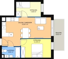 3 pokoje, mieszkanie 46,59 m², piętro 2, oferta nr M16, Nowy Zakroczym, Zakroczym, ul. Tylna