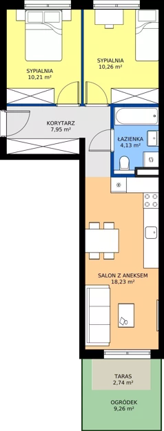 3 pokoje, mieszkanie 50,79 m², piętro 1, oferta nr B1-M8, Nowe Branice – Etap II, Kraków, Nowa Huta, Branice, ul. Szymańskiego
