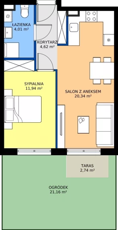 2 pokoje, mieszkanie 41,04 m², piętro 1, oferta nr B1-M6, Nowe Branice – Etap II, Kraków, Nowa Huta, Branice, ul. Szymańskiego