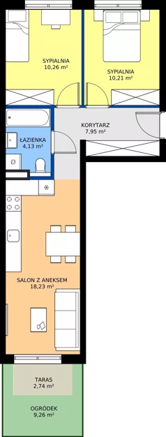 3 pokoje, mieszkanie 50,79 m², piętro 1, oferta nr B1-M8, Nowe Branice – Etap II, Kraków, Nowa Huta, Branice, ul. Szymańskiego