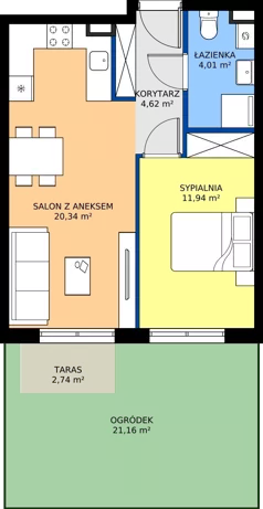 2 pokoje, mieszkanie 41,04 m², piętro 1, oferta nr B1-M6, Nowe Branice – Etap II, Kraków, Nowa Huta, Branice, ul. Szymańskiego