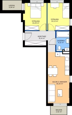 3 pokoje, mieszkanie 51,09 m², piętro 1, oferta nr B2-M24, Nowe Branice – Etap II, Kraków, Nowa Huta, Branice, ul. Szymańskiego