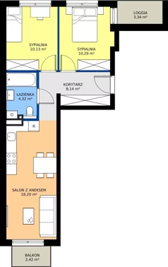 3 pokoje, mieszkanie 51,09 m², piętro 1, oferta nr B2-M5, Nowe Branice – Etap II, Kraków, Nowa Huta, Branice, ul. Szymańskiego