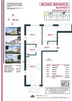 3 pokoje, mieszkanie 46,77 m², piętro 3, oferta nr M13, Nowe Branice – Etap I, Kraków, Nowa Huta, Branice, ul. Szymańskiego