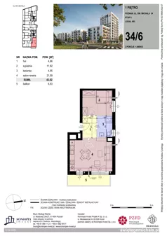 2 pokoje, mieszkanie 43,02 m², piętro 1, oferta nr SM2-A1-LM-34_06, Świętego Michała, Poznań, Ostrów Tumski-Śródka-Zawady-Komandoria, Śródka, ul. Świętego Michała 34, 36, 38, 40