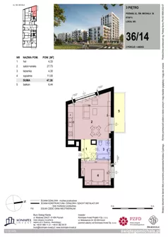 2 pokoje, mieszkanie 47,36 m², piętro 3, oferta nr SM2-A2-LM-36_14, Świętego Michała, Poznań, Ostrów Tumski-Śródka-Zawady-Komandoria, Śródka, ul. Świętego Michała 34, 36, 38, 40
