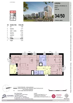 3 pokoje, mieszkanie 74,75 m², piętro 9, oferta nr SM2-A1-LM-34_50, Świętego Michała, Poznań, Ostrów Tumski-Śródka-Zawady-Komandoria, Śródka, ul. Świętego Michała 34, 36, 38, 40