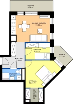 3 pokoje, apartament 53,46 m², piętro 1, oferta nr WS-B2-LM-M.1.3, Wilda Story, Poznań, Wilda, Wilda, ul. 28 Czerwca 1956 r. 156