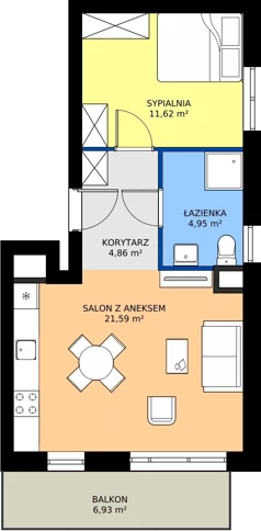 2 pokoje, mieszkanie 43,02 m², piętro 1, oferta nr SM2-A1-LM-34_06, Świętego Michała, Poznań, Ostrów Tumski-Śródka-Zawady-Komandoria, Śródka, ul. Świętego Michała 34, 36, 38, 40