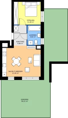 2 pokoje, mieszkanie 42,54 m², parter, oferta nr SM2-A1-LM-34_01, Świętego Michała, Poznań, Ostrów Tumski-Śródka-Zawady-Komandoria, Śródka, ul. Świętego Michała 34, 36, 38, 40