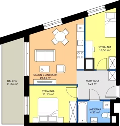 3 pokoje, mieszkanie 52,85 m², piętro 1, oferta nr SM2-A2-LM-36_05, Świętego Michała, Poznań, Ostrów Tumski-Śródka-Zawady-Komandoria, Śródka, ul. Świętego Michała 34, 36, 38, 40