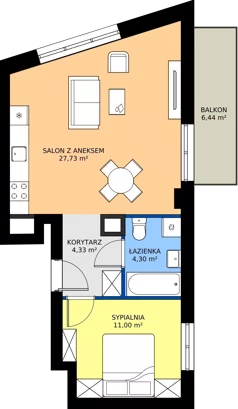 2 pokoje, mieszkanie 47,36 m², piętro 1, oferta nr SM2-A2-LM-36_06, Świętego Michała, Poznań, Ostrów Tumski-Śródka-Zawady-Komandoria, Śródka, ul. Świętego Michała 34, 36, 38, 40