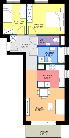 3 pokoje, mieszkanie 58,64 m², piętro 2, oferta nr SM2-C-LM-40_06, Świętego Michała, Poznań, Ostrów Tumski-Śródka-Zawady-Komandoria, Śródka, ul. Świętego Michała 34, 36, 38, 40