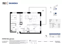 3 pokoje, mieszkanie 61,23 m², piętro 1, oferta nr CC0103, NU3 Warszawa Wola, Warszawa, Wola, Czyste, ul. Kolejowa