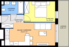 2 pokoje, mieszkanie 41,76 m², piętro 1, oferta nr E-1-3, Panoramiqa II, Poznań, Rataje, Starołęka, ul. Heleny Tadeuszak