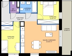 3 pokoje, mieszkanie 65,23 m², piętro 1, oferta nr E-1-2, Panoramiqa II, Poznań, Rataje, Starołęka, ul. Heleny Tadeuszak