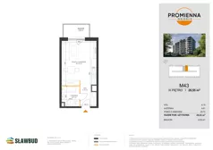 1 pokój, mieszkanie 29,55 m², piętro 3, oferta nr 43, Osiedle Promienna, Marki,  ul. Słoneczna 1C