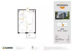 2 pokoje, mieszkanie 42,39 m², piętro 1, oferta nr 18, Osiedle Promienna, Marki,  ul. Słoneczna 1C