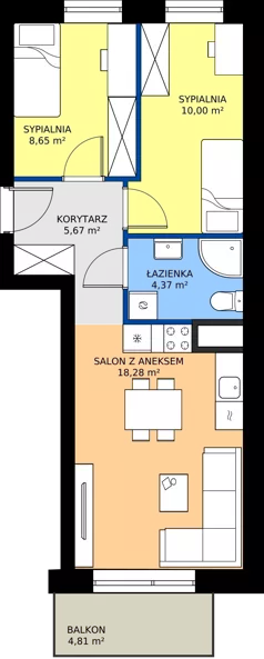3 pokoje, mieszkanie 46,97 m², piętro 2, oferta nr 7, Urok Jagienki bud B1, Białystok, Sienkiewicza, ul. Jagienki/ Chmielna