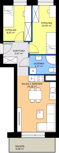 3 pokoje, mieszkanie 46,97 m², parter, oferta nr 16, Urok Jagienki bud B1, Białystok, Sienkiewicza, ul. Jagienki/ Chmielna