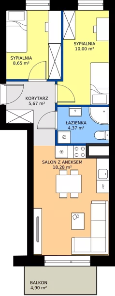 3 pokoje, mieszkanie 46,97 m², parter, oferta nr 56, Urok Jagienki bud B1, Białystok, Sienkiewicza, ul. Jagienki/ Chmielna