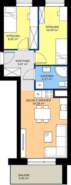 3 pokoje, mieszkanie 46,97 m², piętro 1, oferta nr 21, Urok Jagienki bud B1, Białystok, Sienkiewicza, ul. Jagienki/ Chmielna