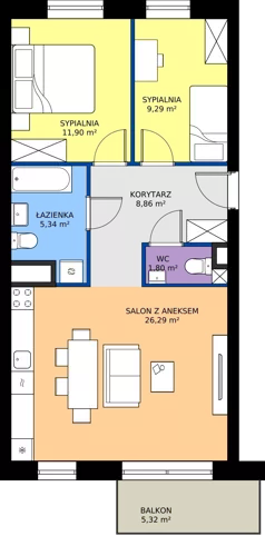 3 pokoje, mieszkanie 63,48 m², piętro 1, oferta nr 6, Urok Jagienki bud B1, Białystok, Sienkiewicza, ul. Jagienki/ Chmielna