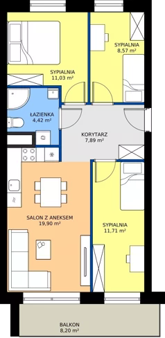 4 pokoje, mieszkanie 63,52 m², piętro 1, oferta nr 25, Urok Jagienki bud B1, Białystok, Sienkiewicza, ul. Jagienki/ Chmielna