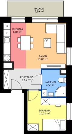 2 pokoje, mieszkanie 40,82 m², parter, oferta nr 59, Urok Jagienki bud B1, Białystok, Sienkiewicza, ul. Jagienki/ Chmielna