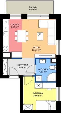 2 pokoje, mieszkanie 40,70 m², piętro 1, oferta nr 63, Urok Jagienki bud B1, Białystok, Sienkiewicza, ul. Jagienki/ Chmielna