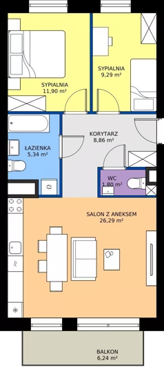 3 pokoje, mieszkanie 63,48 m², piętro 3, oferta nr 52, Urok Jagienki bud B1, Białystok, Sienkiewicza, ul. Jagienki/ Chmielna