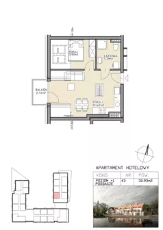 2 pokoje, apartament 32,93 m², piętro 1, oferta nr 43, Apartamenty Zdrój, Supraśl, ul. Stanisława Konarskiego